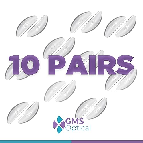 GMS Optical Adhesive Silicone Nose Pads for Glasses |1.3mm Ultra-Thin, 18mm Large | Non Slip Glasses Grips for, Sunglasses and Eyewear w/Super Sticky Backing, Eyeglass Accessories (10 Pairs, Clear) - color: Clear - 10 Pair