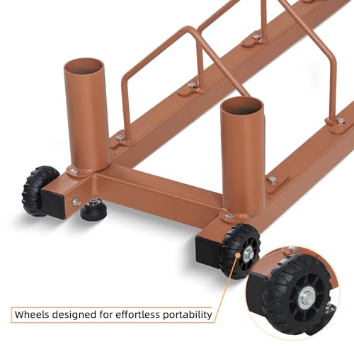 42''L x 13.6''W x 5.1''H Horizontal Weight Plates Rack Olympic Bar Storage Rack Organizer with Handle and Rolling Wheels Brown