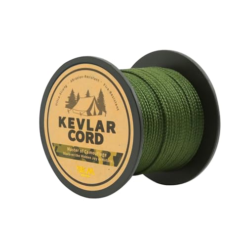 9KM DWLIFE Camo Green Kevlar Cord, High Strength, Ultralight, Abrasion Resistance for Trip Wire, Saw, Model Rocket, Hammock Tarp Ridgeline, Camping，Tactical Survival - size: 150lb | 1mm(Dia.)x100ft
