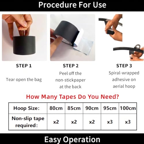 PRIOR FITNESS Aerial Hoop Tape, 5m/16.4ft x 5cm Anti Slip Lyra Hoop Grip Tape, Sweat Absorbent Stretch Textile Pole Dance Tape, No Residue Self Adhesive Hand Protective Tape for Aerial Hoop Ring - color: Black