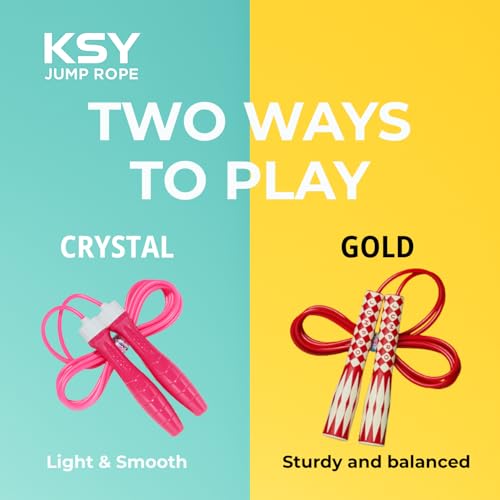 KSY Kids Jump Rope (Crystal Series) – Durable PVC Jump Rope for Kids Ages 6-12 – Lightweight, Adjustable, and Tangle-Free – Made in Korea - color: Bright Pink