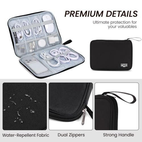Large Slim Cable Organizer Travel Case, Single-Layer Electronic Accessories Pouch for Chargers, Cords, Power Bank, Mouse and SD Cards, 12.6 x 9.45 x 1.57 Inches - color: black, size: L