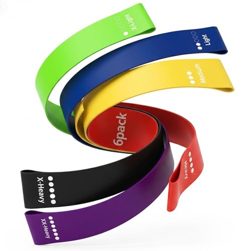 6 Wide Resistance Bands for Legs and Glutes – Non-Slip Synthetic Rubber Exercise Bands – Fabric-Free for Squats, Kickbacks, and Strength Training