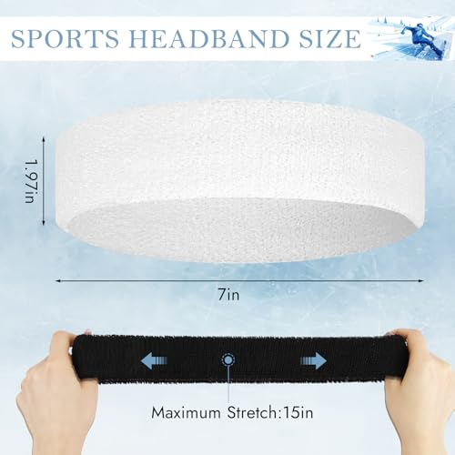 4 Pack Cotton Terry Sweat Headbands for Men Women Running Gym | 4 pack soft cotton terry headbands, Stretch 7 to 15 inches, Sweat-wicking, stays put for running, tennis, basketball & yoga - color: Black/Red/White/Blue