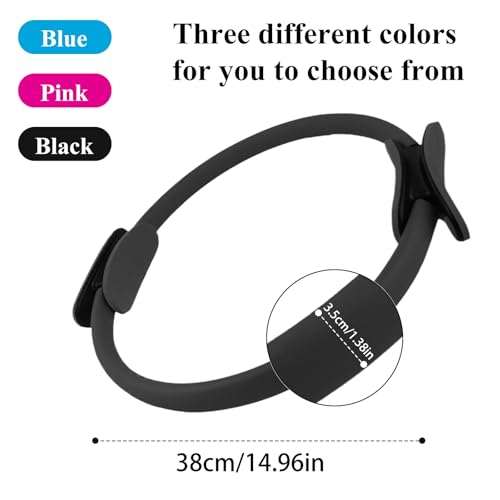 12 Pack Pilates Ring Set - 15 Inch Magic Circle Bulk Yoga Fitness Rings for Full Body Toning, Core Workout and Postpartum Recovery - Portable Lightweight Resistance Circle (6 Black, 3 Blue, 3 Pink)