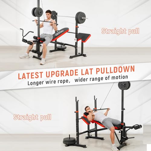 MAIDOMA 1500LBS Foldable 8 IN 1 Weight Bench Set, Adjustable Flat Incline Decline Bench Press with Upgraded Wide Squat Rack and Leg Extension for Full Body Home Gym Workout (US Stock) - color: ruby red