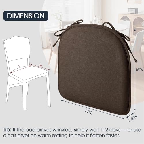 TushGuard Chair Cushions, 4 Pack Memory Foam Chair Pads, Thin Seat Cushion, Kitchen Chair Cushions Set of 4, Anti-Slip Backing & Fixed Straps, 1.4 in Thick, Brown - color: Brown