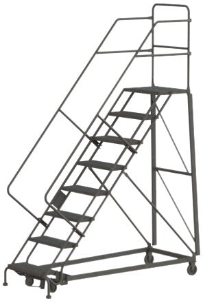 Tri-Arc KDHS108242 8-Step Heavy-Duty Safety Angle Steel Rolling Industrial & Warehouse Ladder with Grip Strut Tread - size: 8-Step, style: Grip Strut Tread