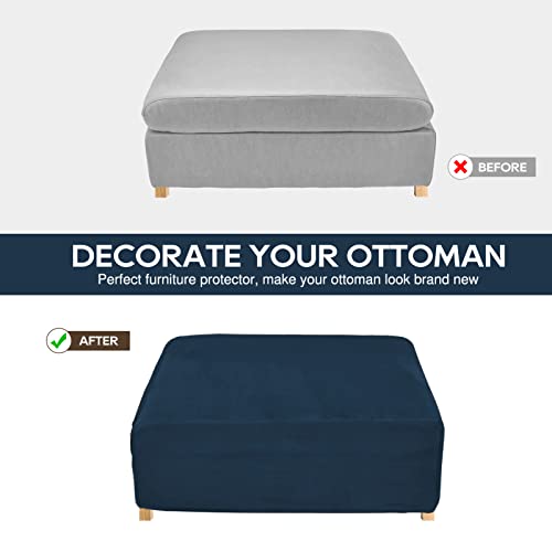 NeColorLife Velvet Ottoman Cover Storage Ottoman Slipcover Thick Stretchable Footrest Stool Covers with Elastic Band for Rectangle and Square Ottoman (Medium Size,Navy Blue) - color: Navy Blue, size: M Length: 31"-34",Width: 31"-43"