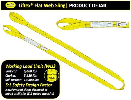LIFTEX® - Trusted Since 1955 | Polyester Flat Eye Lifting Sling | 1-4" Widths, 3-30' Lengths, 2-Ply | Lifting Rigging Moving Hoisting Straps (2" 2-Ply Flat Eye | 6400 lbs Vertical, 6 FEET) - color: 2" 2-Ply Flat Eye | 6400 lbs Vertical, size: 6 FEET