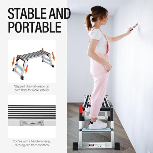 Work Platform Step Ladder, Aluminum Work Platform 36"×12"×18" Step Stool Foldable for Washing Vehicles, Cleaning, Painting 330 LBS Capacity