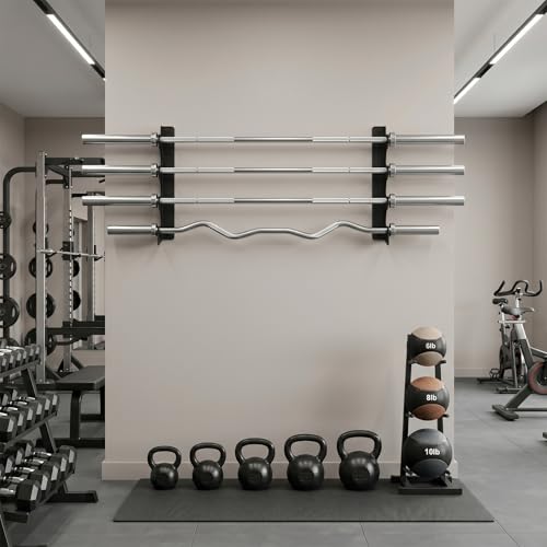 Tebery Wall Mount Barbell Rack, Heavy Duty Vertical Barbell Storage Holder for Curl Bars, Space Saving Home Gym Weight Hanger Organizer for Garage Gym Equipment