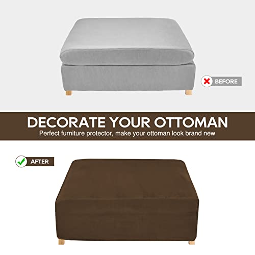 NeColorLife Ottoman Cover Velvet Storage Ottoman Slipcover Thick Stretchable Footrest Stool Covers with Elastic Band for Rectangle and Square Ottoman(Medium Size,Brown) - color: Brown, size: M Length: 31"-34",Width: 31"-43"