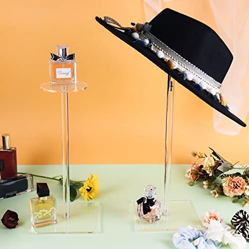Acrylic Hat Stand and Wig Display Rack, 2pcs 17" Clear Hat Stands for Display, Adjustable Height Hat Holder, Square Barbell Base Display, Hat Rack Stand for Display Jewelry Watch Helmets - size: Square Base