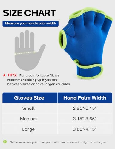 FitsT4 Sports Aqua Gloves Webbed Paddle Swim Gloves Fitness Water Aerobics - color: Blue/Neon Yellow, size: Medium
