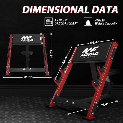 Mikolo Preacher Curl Bench, Seated Arm Isolated Barbell Dumbbell Bicep Station, Bicep Curl Machine with 2 Bar Holders for Home Gym - color: RED