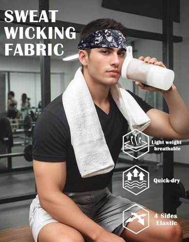 Headbands for Men & Women, Sweat Headband Non-Slip Sweatband Sports Running Cycling Yoga Basketball Workout Football Training - color: Skull Pack
