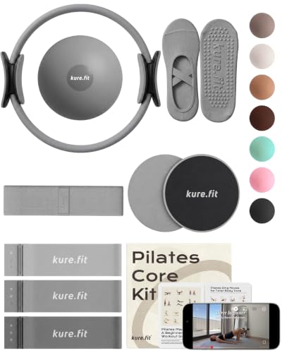 Pilates Kit for Women – Home Pilates Equipment Set with Ring, Ball & Resistance Bands | Pilates Starter Kit with Accessories in Gift Box - color: Gray, style: Core Kit - 10PC