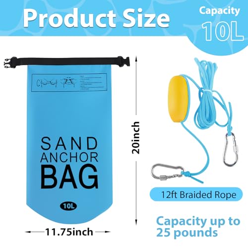 Phoncoo Sand Anchor Bag, 2 in 1 Jet Ski Anchor Kit for Float with Adjustable Buoy, Waterproof Dry Bag for Jetski, Kayak, Boat, Water Sports - color: Blue-2pack-10L