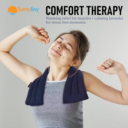 SunnyBay Lavender Microwave Heating Pad, Microwavable Neck Wrap & Heat Pack for Moist Hot Therapy, Heated Neck Warmer for Neck, Shoulder & Back Pain Relief, Flaxseed Filling, 26x6, Navy Blue - color: 6x26 Scented - Navy Blue