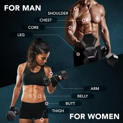 Yes4All Chrome/Rubber Grip Encased Hex Dumbbells – Hand Weights With Anti-Slip 10-30 LBS Pair - color: C. 15lbs - Pair, style: Rubber Grip