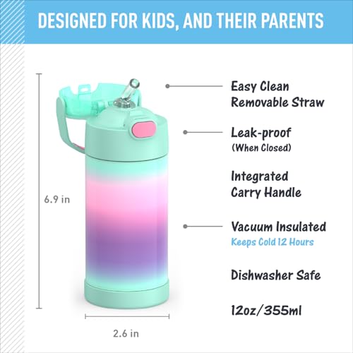 THERMOS FUNTAINER Water Bottle with Straw, 12oz, Mint Ombre | Kids Stainless Steel Insulated Water Bottle, Keeps Drinks Cold Longer for School & Play, BPA-Free - color: Mint Ombre, size: 12 Ounces