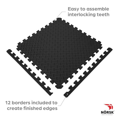NÖRSK Duräflex Medium-Duty Reversible Interlocking Foam Floor Tiles, Diamond Plate Texture, Black/Blue, 24 X 24 X .47 in., 6-Pack (24 sq. ft.) (Black/Gray, 0.47" Thick) - color: Black/Gray, size: 0.47" Thick