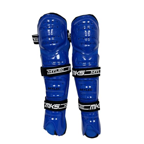 MyLec MK5 Street/DEK Shin Pad, Lightweight & Durable Hockey Accessories, 360° Straps, Hard Front Shells, Breathable Material, Metatarsal Padding Ice Hockey Shin Guards, Foam Rubber - color: Blue, size: 11"