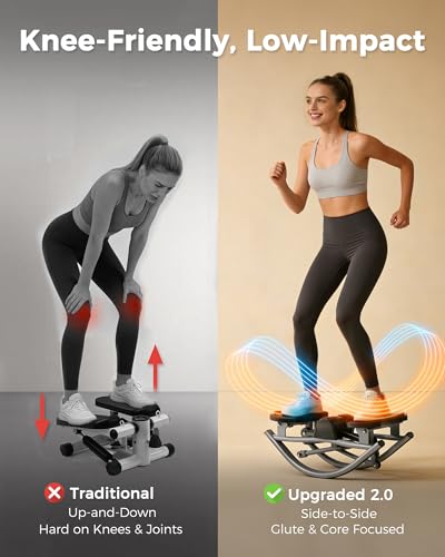 FineWay Upgraded Rock Stepper 2.0 for Exercise at Home, Rocking Stepper Side to Side, Low-Impact Knee-Friendly Exercise Machine with Resistance Bands, LCD Monitor & 330 LBS Capacity (Black-V)