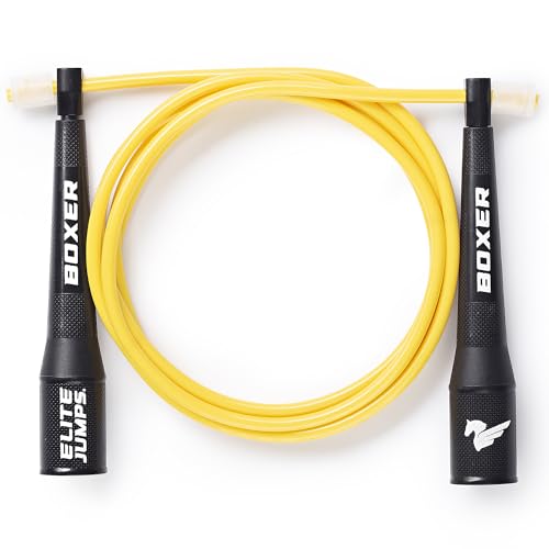EliteSRS 10 Foot Outdoor Rated 5Mm Pvc, Boxer Jump Rope 3.0 with Smooth Action Polymer Handles and Ergonomic Slip-Resistant Dimpled Grips | Professional boxing rope. Smooth-action handles with slip-resistant grips. Fitness and cardio. - color: Yellow