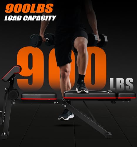 Workout Bench, Adjustable Weight Bench with Leg Extension and Extended Headrest, 900LBS, Incline Decline Flat Workout Bench for Home Gym Full Body Exercise