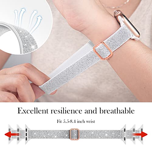 LETOID Stretchy Bands for Apple Watch Band Women Men Adjustable Solo Loop | Skin-Friendly Elastic Nylon Replacement Strap, iWatch Series 11 10 9 8 7 6 5 4 3 2 1 SE Ultra 49 46 45 44 42 41 40 38mm - color: 6-Pack: Black/Silv Wht/Gold Wht/Pink/Purple/Teal,