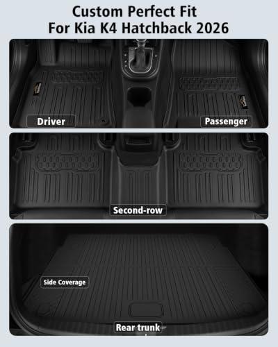 Floor Mats & Cargo Liner Custom Fit for Kia K4 Hatchback 2026 (Not for K4 Sedan) All Weather TPE Rubber Floor Liners Full Set Automotive Mat for K4 Hatchback Accessories - size: For Kia K4 Hatchback 2026