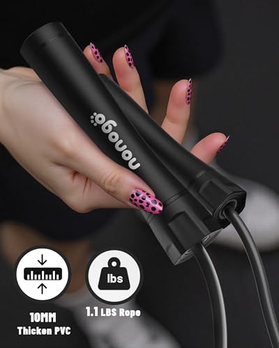 nonogo 1.1LB Weighted Jump Rope for Women – Adjustable 10mm Heavy PVC Skipping Rope for Fitness, Ideal for High-Intensity Training, MMA, Boxing, CrossFit, Weight-loss Workouts - color: Black Handle + Black Rope