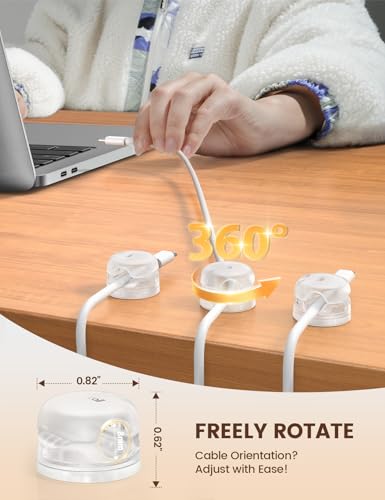 Lamicall 6Pack Clear Rotatable Cord Organizer - [1s Lock] Cable Clips Phone Charger Cord Holder, Desk Cable Management, Adhesive Wire Organizer for Nightstand, Office Accessories, Room Christmas Decor - color: Transparent Clear, size: 6Pack