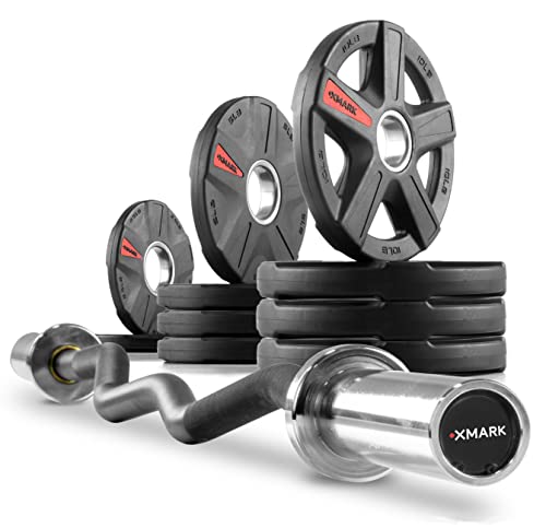 XMark EZ Curl Bar or Olympic Weight Set with EZ Curl Bar, Weight Plate Set - style: 02) BAR AND 65 LB SET