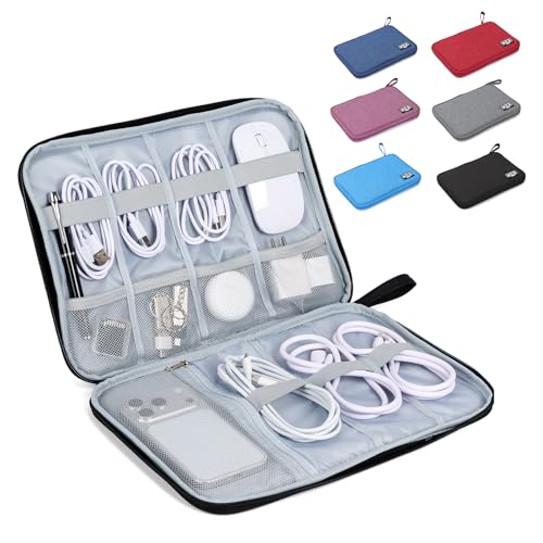 Large Slim Cable Organizer Travel Case, Single-Layer Electronic Accessories Pouch for Chargers, Cords, Power Bank, Mouse and SD Cards, 12.6 x 9.45 x 1.57 Inches - color: black, size: L