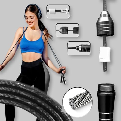 LANGETUKEE Speed Jump Rope - Professional Aluminum Alloy Skipping Rope with 360° Bearings - Adjustable 4mm Steel Cable for Double Unders, Boxing, MMA, HIIT & Cardio Training - Anti-Slip Grip - color: Double-black
