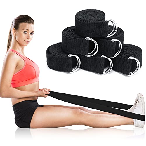 6 Pcs Yoga Strap for Stretching 8 ft Yoga Exercise Adjustable Straps Bands with Safe D Ring Buckle for Pilates, Gym Workouts, Fitness, Physical Exercise, Dance, Improve Flexibility - color: Black