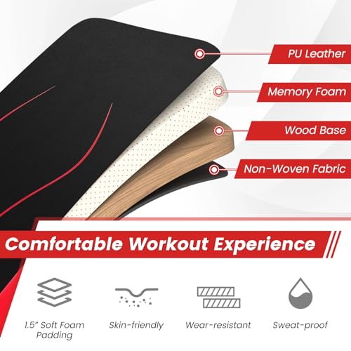 GYMAX Sit up Bench, Folding Adjustable Workout Bench for Ab Exercise, Curved Incline/Decline Slant Bench, Foldable Strength Training Weight Bench, Situps Abs Workout Equipment - color: Red