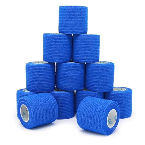 OK TAPE 12 Rolls Self Adhesive Bandage Wrap, Elastic Athletic Tape, Self Stick Bandage Tape, Vet Wrap, Medical Wrap for Wrist, Feet, 2" x 5 Yards - Blue - color: Blue, size: 2 Inch