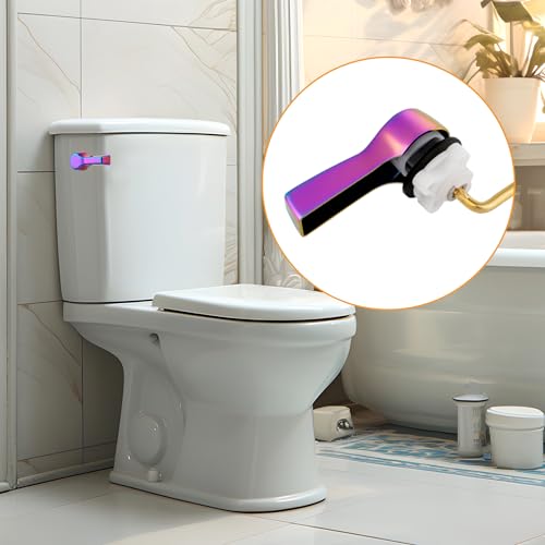 Hibbent Universal Metal Side Mount Toilet Handle Replacement Kit, Brass Toilet Flush Tank Lever with Stainless Steel Flapper Chains for Most Toilets, Rainbow - color: Rainbow, style: Side Mount