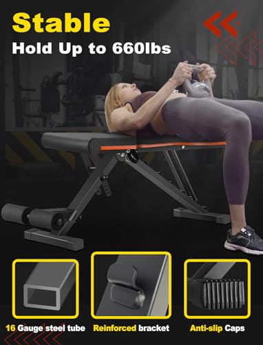 LINODI Adjustable Weight Bench for Home Gym & Full Body Workout | Foldable Incline Decline Flat Workout Bench for Full Body Strength Training, Dumbbell Press & Ab Exercises