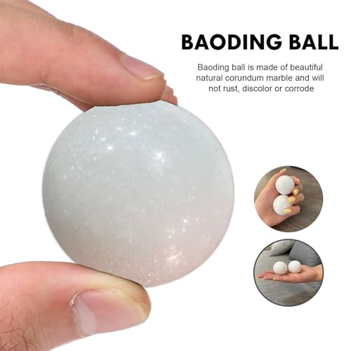 Natural Marble Baoding Chinese Meditation Balls, Stress Relief Hand Exercise Therapy Set with an Upgraded Shockproof Imitation Wood Box, 2-Piece Set,White Small-1.38" - color: White, size: Small-1.38"
