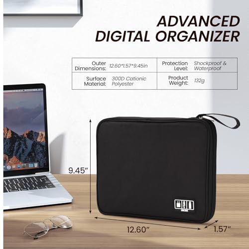 Large Slim Cable Organizer Travel Case, Single-Layer Electronic Accessories Pouch for Chargers, Cords, Power Bank, Mouse and SD Cards, 12.6 x 9.45 x 1.57 Inches - color: black, size: L