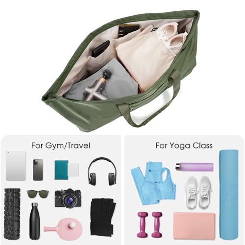 sportsnew Large Yoga Mat Bag Trolley Sleeve Gym Carrier Shoe Bag Wet Pocket | water-resistant fabric, large capacity,wide full-zip opening,separate shoe bag,2 yoga mat holder straps,multi-pocket storage - color: Army Green