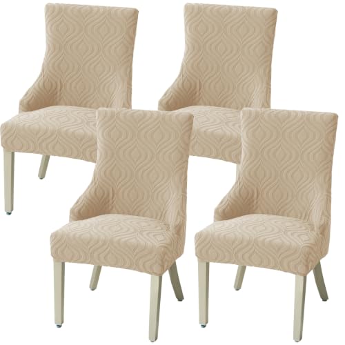 Wingback Dining Chair Covers Stretch Wing Back Side Chair Slipcover Accent Chair Cover Slipcover with Arm Chair Protector Cover for Dining Living Room (Khaki, 4PCS) - color: Peach- Khaki, size: 4 PCS