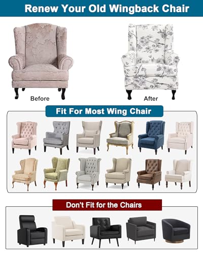 CRFATOP Waterproof Wing Chair Slipcovers 2 Piece Stretch Wingback Chair Cover Spandex Fabric Wingback Armchair Covers with Elastic Bottom for Living Room Bedroom Wingback Chair,B02 - color: Color B02