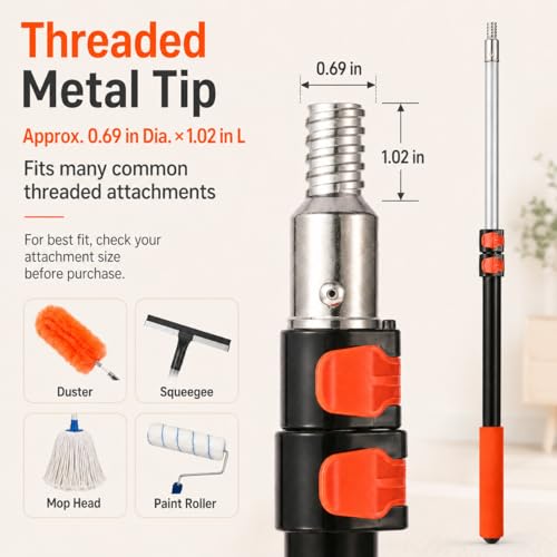 1.4–3 FT Telescoping Pole, Paint Roller Extension Handle with Threaded Metal Tip for Indoor Painting, Dusting & Window Cleaning - color: Orange