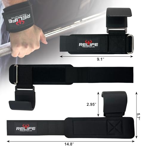 RELIFE REBUILD YOUR LIFE Lifting Hooks for Men and Women(Pair) | Pull Up Straps , Gym Reapers Lifting Wrist Grips, Heavy Powerlifting, Lifting Hooks for Weight Lifting